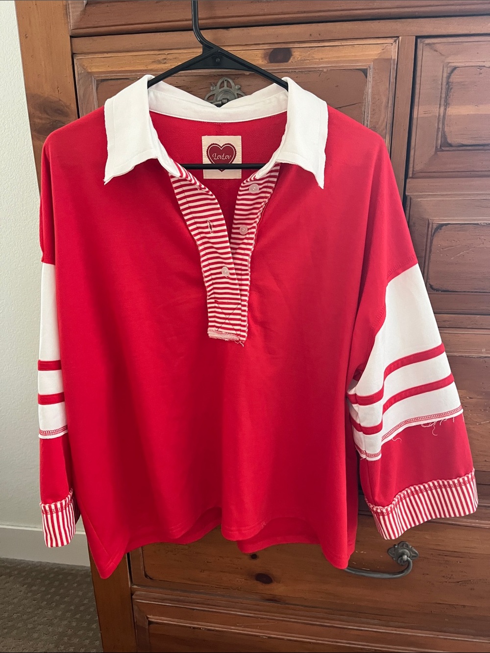 Women’s Red Contrast-Collar Tunic Top NWOT